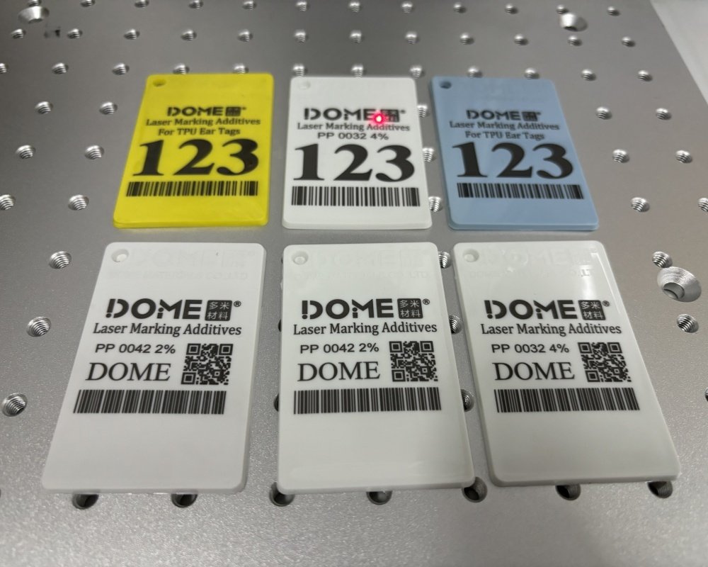 DOME Materials Plastic Laser Marking Solutions | laser marking masterbatch | laser marked black on colored polymer TPU PP