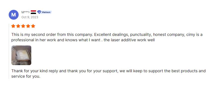 client testimonials for laser marking masterbatches