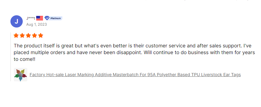 customer testimonials for laser marking masterbatches