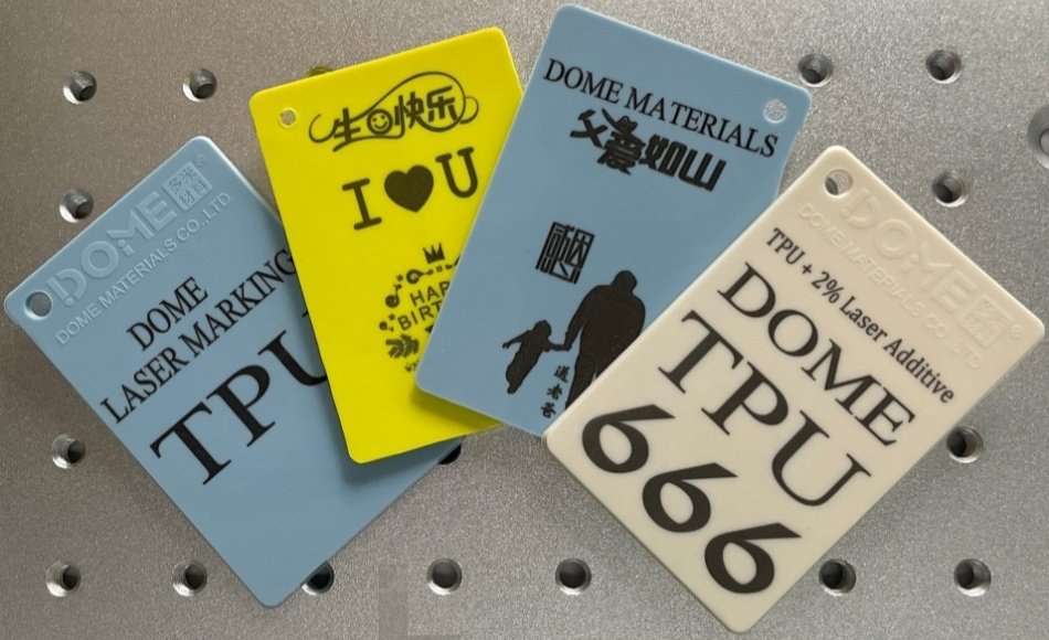 laser marking additive for TPU molded parts - permnanet black laser marking on colored TPU Parts