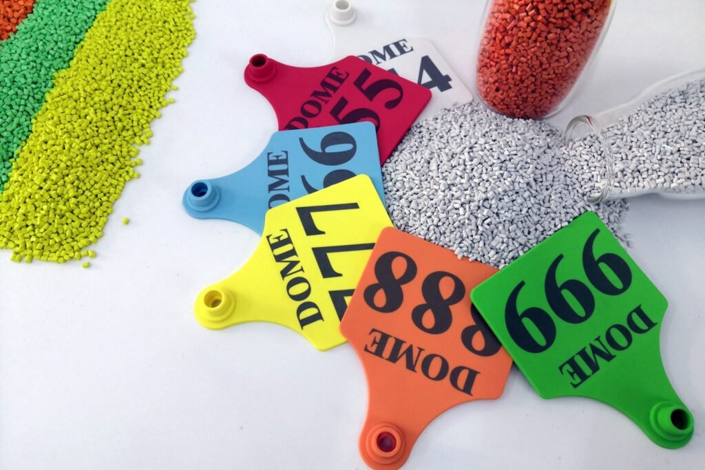 laser marking additive & color masterbatch | black laser marking on colored TPU animal ear Tags