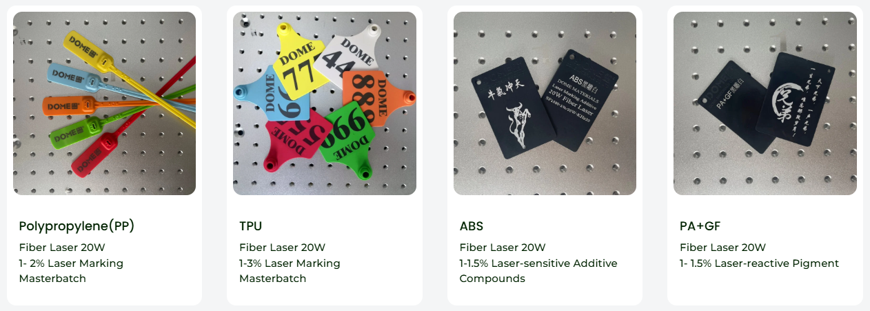 dome materials plastic laser marking solution for pp pa pe pc abs tpu pom pbt