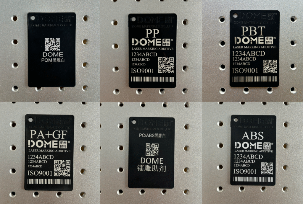 white laser marking on PP, PA, PE, PC, ABS, POM, PBT 